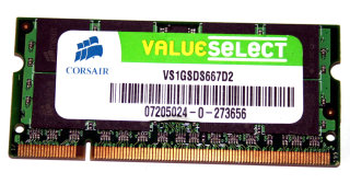 1 GB DDR2 RAM 200-pin SO-DIMM PC2-5300S   Corsair VS1GSDS667D2 (16-Chip)