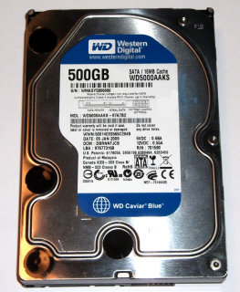500 GB SATA-II - Harddisk Western Digital WD5000AAKS 7200U/min, 16 MB Cache