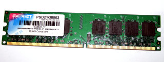 1 GB DDR2-RAM 240-pin PC2-6400U non-ECC  CL5  Patriot PSD21G8002