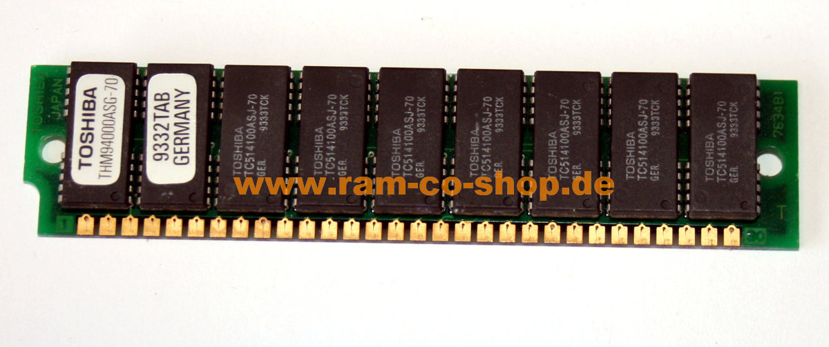 4 MB Simm 30-pin 70 ns 9-Chip 4Mx9 'Toshiba THM94000ASG-70' für 80286