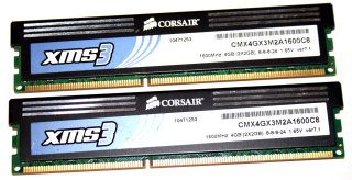 4 GB DDR3-RAM (2 x 2GB) 240-pin PC3-12800U XMS-Memory  Corsair CMX4GX3M2A1600C8 ver7.1