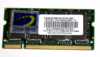 256 MB DDR-RAM PC-2700S 200pin Laptop-Memory TwinMOS M2G5J08D-TT
