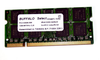 1 GB DDR2 RAM 2Rx8 PC2-5300S 667 MHz Laptop-Memory Buffalo Select D2N667C-1G/BJ