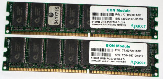 1 GB DDR-RAM (2 x 512 MB) PC-2700 CL2.5  Markenspeicher