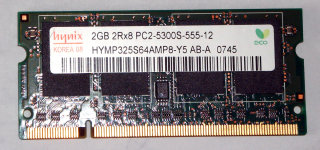 2 GB DDR2 RAM 200-pin SO-DIMM 2Rx8 PC2-5300S   Hynix HYMP325S64AMP8-Y5 AB-A