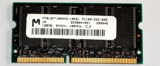 128 MB SO-DIMM 144-pin SD-RAM PC-100 Laptop-Memory Micron MT8LSDT1664HG-10EB1