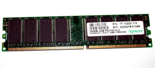 256 MB DDR-RAM 184-pin PC-2100U non-ECC  Apacer P/N:77.10203.110