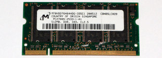 512 Mo DDR-RAM 200 broches SO-DIMM PC-2700S CL2.5 Micron MT8VDDT6464HDG-335C1