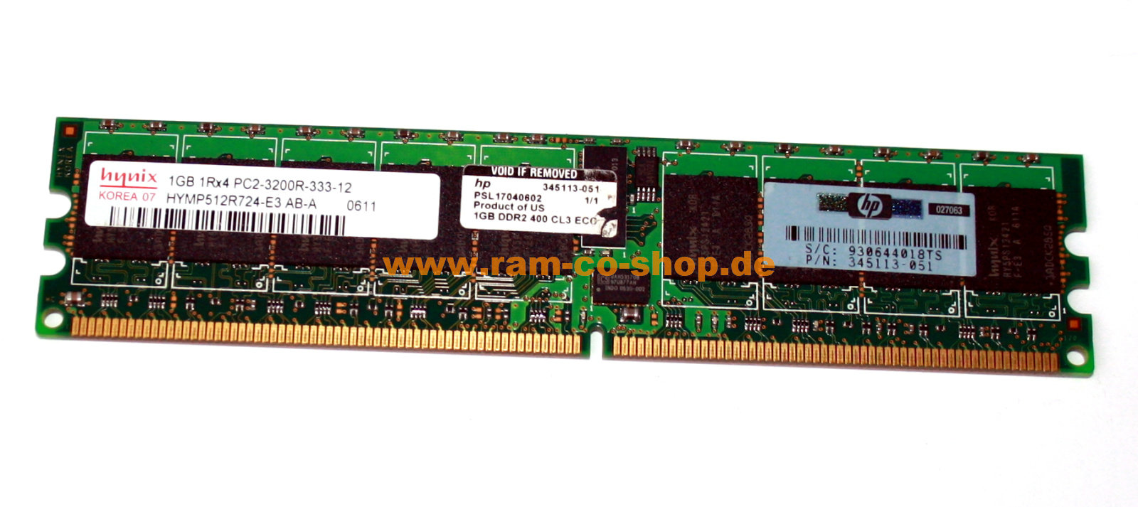 HYNIX 1 GB PC2-3200R DDR2 1RX4 MEMORY MODULE HYMP512R724-E3 