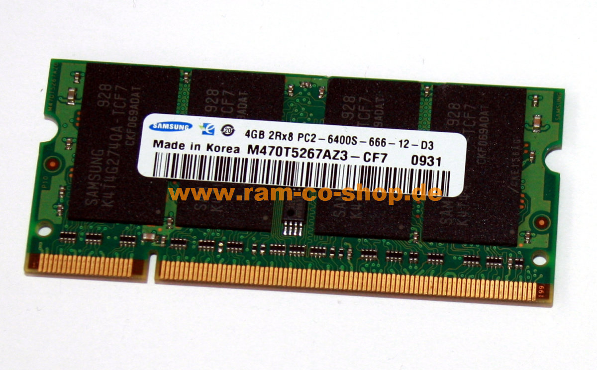 4 GB DDR2 RAM 200-pin SO-DIMM 2Rx8 PC2-6400S 'Samsung M470T5267AZ3-CF7'