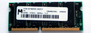 64 MB SO-DIMM PC-66 CL2  Micron MT8LSDT864HG-662C3