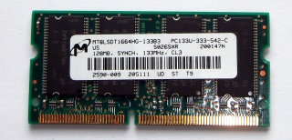 128 MB 144-pin SO-DIMM PC-133S  CL3  Laptop-Memory  Micron MT8LSDT1664HG-133B3